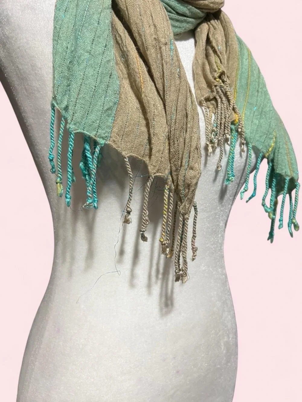 Light Green and Tan Women's Lightweight Sparkly Scarf